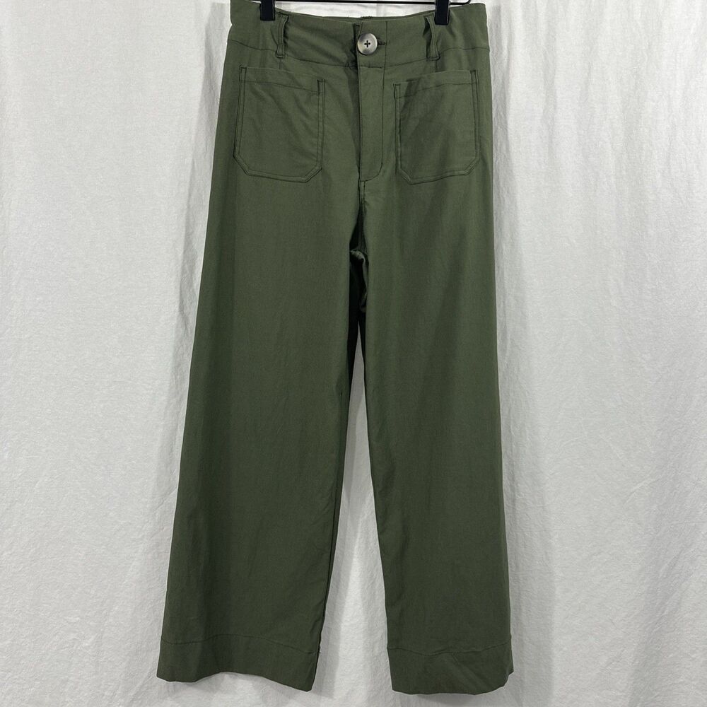 Miduo Colette Style Patch Pocket Wide Leg Crop Green Pants Womens Sz 29 Boho